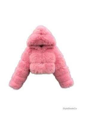 Faux Fox Fur Hooded Cropped Bolero Jacket Layered Winter Outerwear